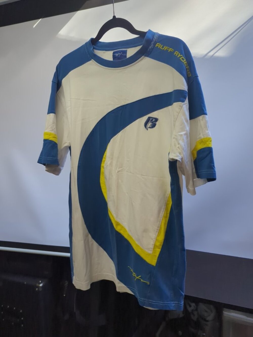 Rare Vintage 90s Y2K Ruff Ryders White Yellow Embroidered Hip Hop Shirt Size L